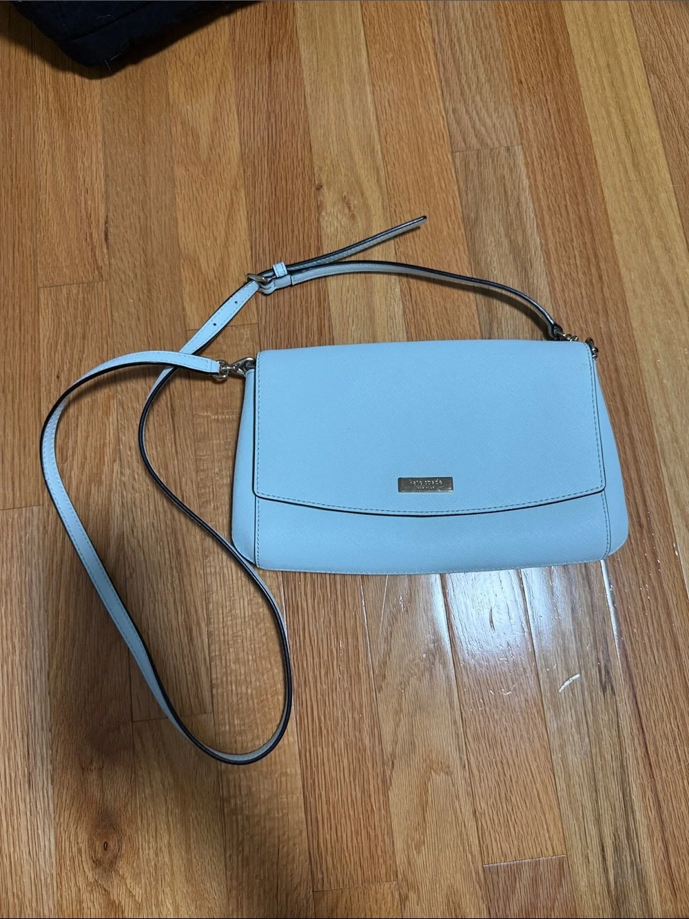 kate spade Pale Blue Crossbody with Gold Plaque